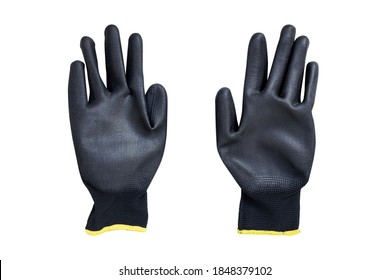 black polyester gloves coated with polyurethane isolated on a white background - Shutterstock ID 1848379102