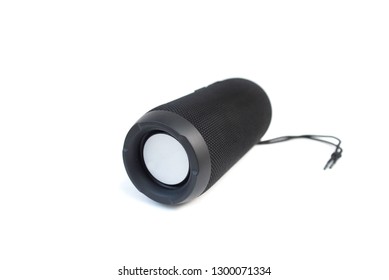 Black Portable Audio Speaker Water Resistant Isolated On White Background