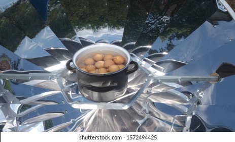 Black Pot With Eggs In Solar Cooker, Gauting, Bavaria, Germany, Europe