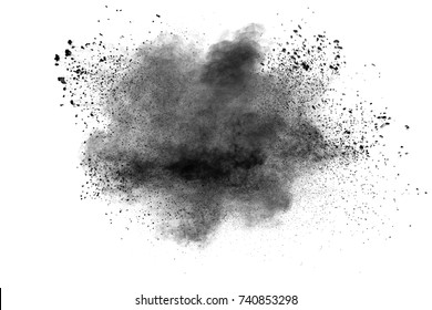 Black Powder Explosion Against White Background.