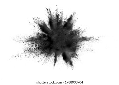 Black Powder Explosion Isolated On White Background.