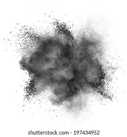 Black Powder Explosion Isolated On White Background