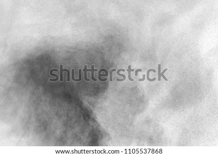 black powder explosion on white background. Colored cloud.