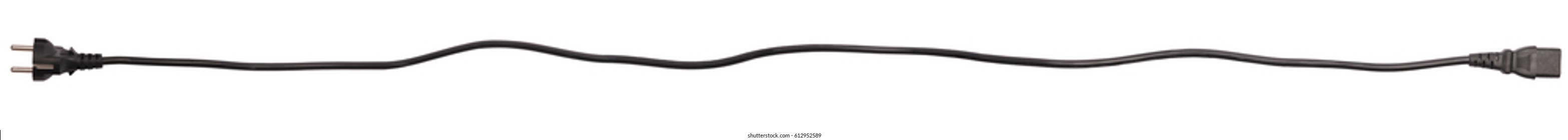 Black power cable with plug and socket isolated on white background 