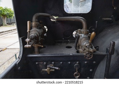 Black Pressure Gauge Of An Old Steam Engine In The Train Engine Room