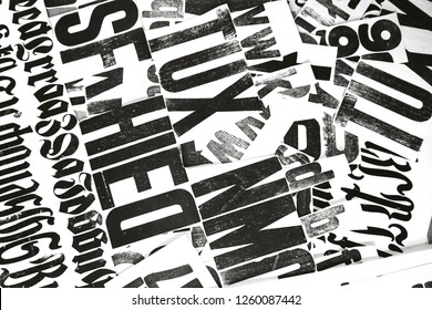 Black print on a white background. Creative typography. Newspaper and wallpaper. Design and creative typography.                     - Shutterstock ID 1260087442