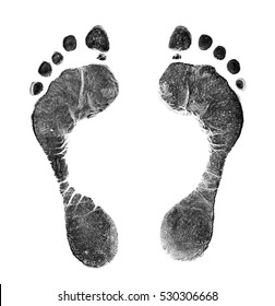 Black Prints Of Feet On Transparent Paper. Black Footprint. Isolated On White.