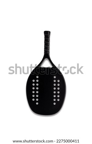 Black professional beach tennis racket on white background. Horizontal sport theme poster, greeting cards, headers, website and app