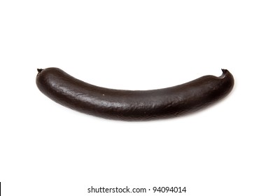Black pudding sausage isolated on a white studio background.