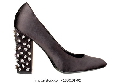 Black Pump With Studded Heel Side View