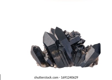 Black Quartz Crystals, Isolate On White Background 