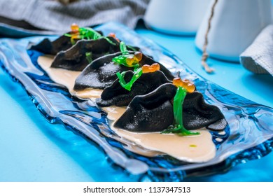 Black Ravioli With Crab