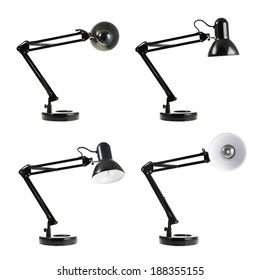 Black reading table lamp isolated over the white background, set of four foreshortenings