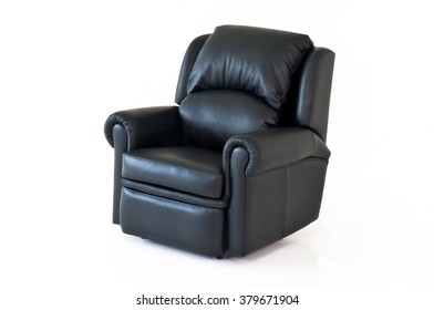 Black Reclining Leather Chair On White Background