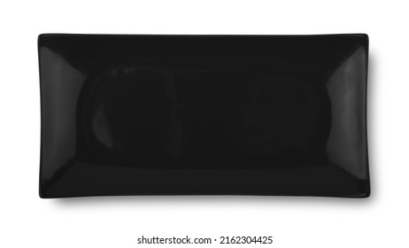 Black Rectangle Ceramic Plate Isolated On White Background. Top View.