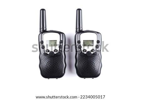 Black rectangle portable device with antenna isolated on white background. radio transceiver set for communication. radio set, walkie-talkie