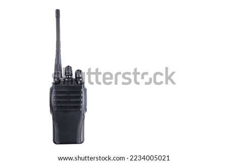 Black rectangle portable device with antenna isolated on white background. radio transceiver set for communication. radio set, walkie-talkie