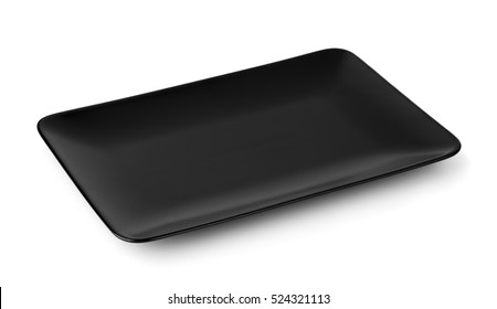 Black Rectangle Serving Platter Isolated On White