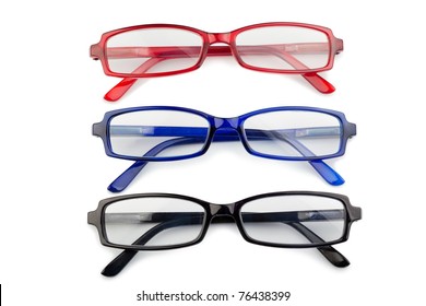 Black Red And Blue Glasses On A White Background