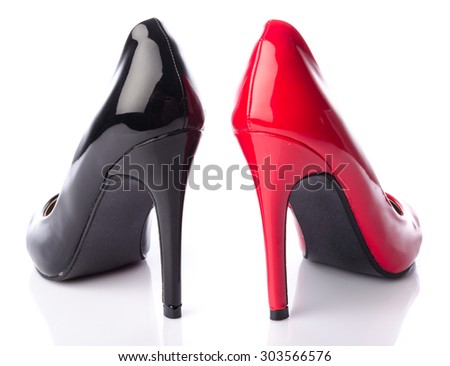 Black and red high heel shoe, isolated on white