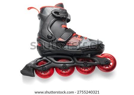 Black And Red Inline Roller Skates With Red Wheels For Fitness And Fun Adventure Outdoor, Roller blades isolated on white background