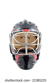 black and red isolated hockey goalie mask