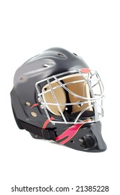 black and red isolated hockey goalie mask