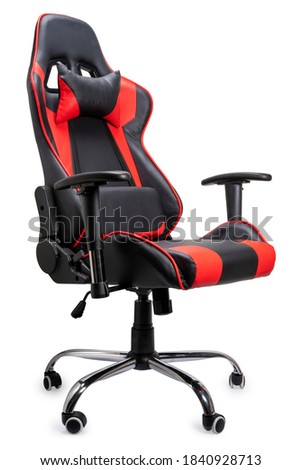 Black and Red leather gaming chair isolated on white background, The office chair from black and red leather on white background With clipping path.