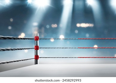 Black and red rope on the boxing ring corner in the stadium arena - Powered by Shutterstock