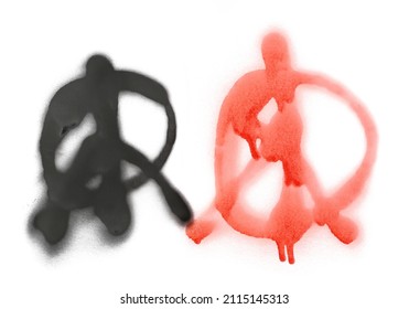 Black   red spray stain hippie sign  peace isolated white background  clipping path