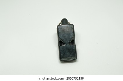 Black Referee Whistle Or Whistle Isolated On White Background