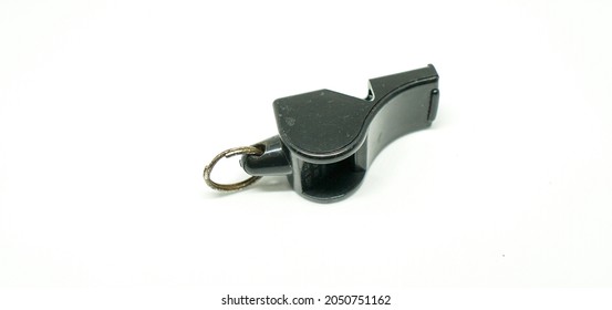 Black Referee Whistle Or Whistle Isolated On White Background