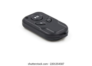 Black Remote Control On White Background. Wireless Remote Control Concept.