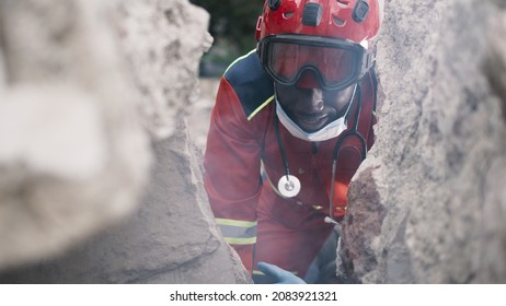 Black Rescuer Finding Male Survivor