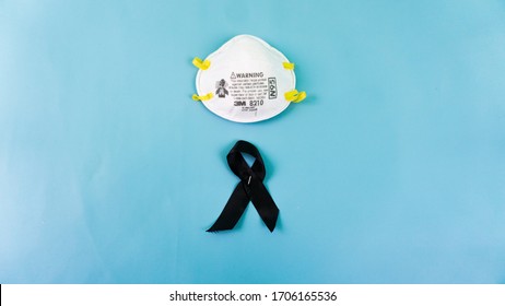 Black Ribbon As A Sign Of The Death Of Health Workers In Dealing With Coronavirus, Covid-19.