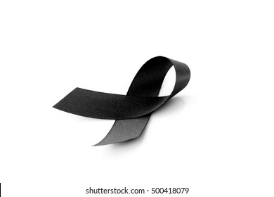 Black Ribbon Symbol For Mourning On White Background