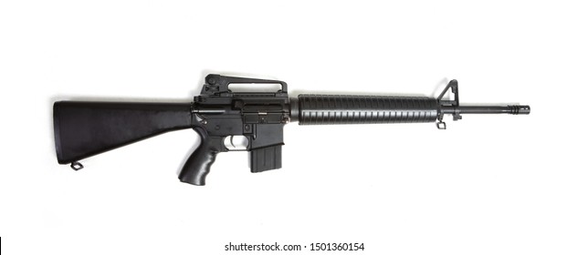 Black rifle machine gun isolated on white background