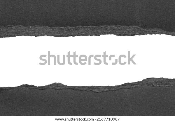 Black ripped paper torn edges strips isolated\
on white background