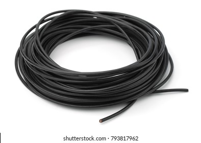 Black rolled electric cable isolated on white
