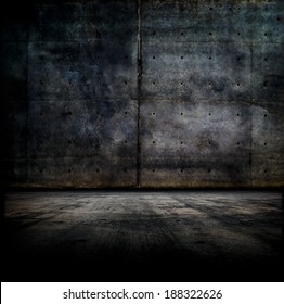 Black Room.  Dark Concrete Wall And Floor. 