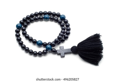 Black Rosary Isolated On A White Background. Orthodox Rosary For The Jesus Prayer.