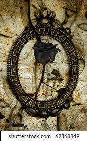 A Black Rose In A Frame On An Emo Background With Blood And Smoke