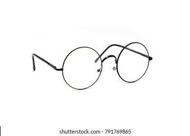 Black Round Eye Glasses Isolated On White Background, Modern Fashionable Spectacles Isolated On White Background.