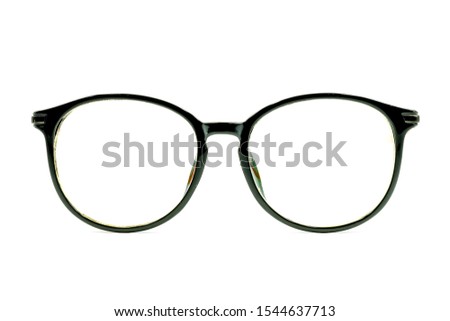 Black round eye glasses isolated on white background, Women, Already used The image is sharp close, Is a good background, Suitable for use.