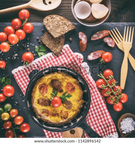 Similar – frying pan with fried omelette