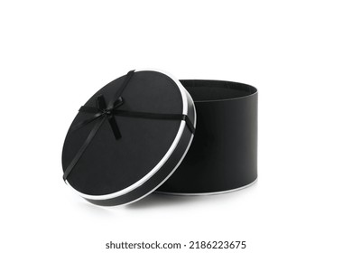 Black, Round Gift Box Isolated On White Background