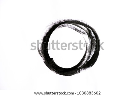 Black round painted by brush. Illustration stroke circle texture. Isolated on white. sphere Ink. abstract stain chinese paper. Graphic element, corporate identity, cards. random lines following