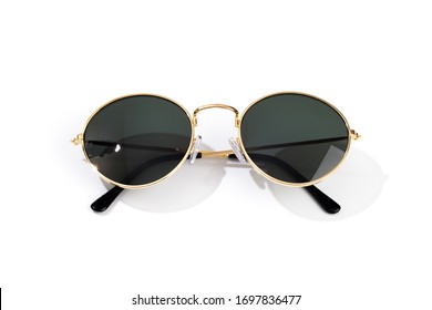 Black Round Sunglasses Isolated On White Background 