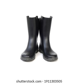 Black Rubber Boots On White Background    