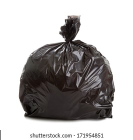 Black Rubbish Bag On White Background